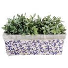 Mediterrán stílusú kerámia virágláda, kék fehér mintás, 39 x 15 cm, kültéri és beltéri dekorációs kiegészítő