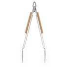 Rozsdamentes acél BBQ grill fogó csipesz, fa nyél borítással, 49 cm