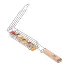 Rozsdamentes acél BBQ zöldséggrillező, fa nyéllel, 49 cm