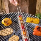 Rozsdamentes acél BBQ zöldséggrillező, fa nyéllel, 49 cm