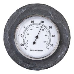 Hőmérő pala táblában, szürke, 10 cm átmérőjű