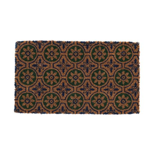 Portugál mintás nagyméretű kókuszrost lábtörlő, zöld-kék 75x45 cm